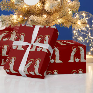 Papel De Presente Natal moderno, vermelho e Dourado