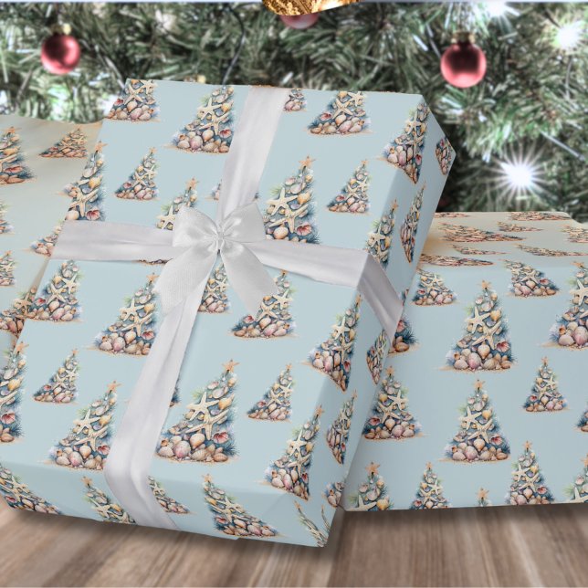 Papel De Presente Natal na Praia (Beach Christmas Tree Pattern Wrapping Paper)