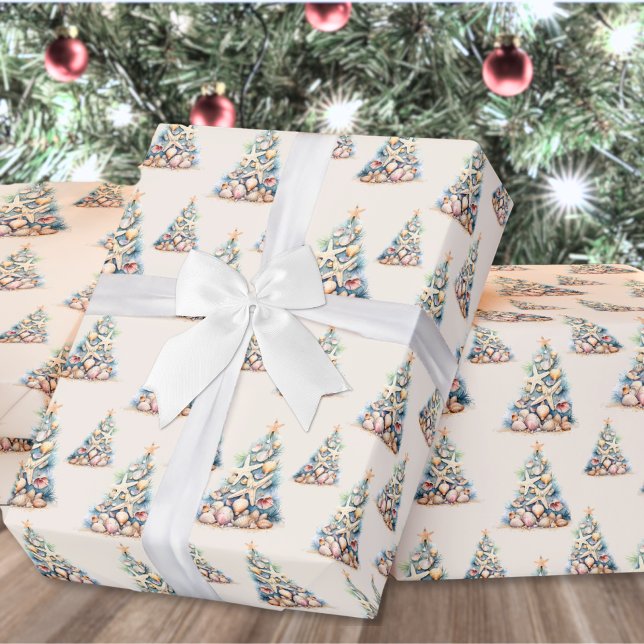 Papel De Presente Natal na Praia Shell (Shell Beach Christmas Wrapping Paper )