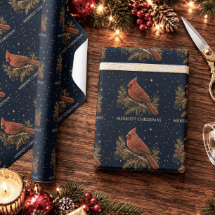 Papel De Presente Natal nas Estrelas   Cardinal Vermelho