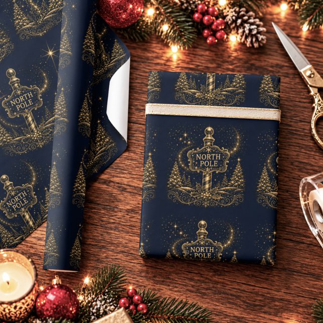 Papel De Presente Natal nas Estrelas | Polo Norte (Christmas in the Stars North Pole Wrapping Paper)