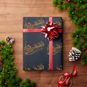 Papel De Presente Natal nas Estrelas Trenó do Papai Noel