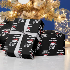 Papel De Presente Natal Negro Esqueleto Reviravolta Gótica Humorísti