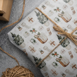 Papel De Presente Natal Neutro de Boho Feriado de Aquarela