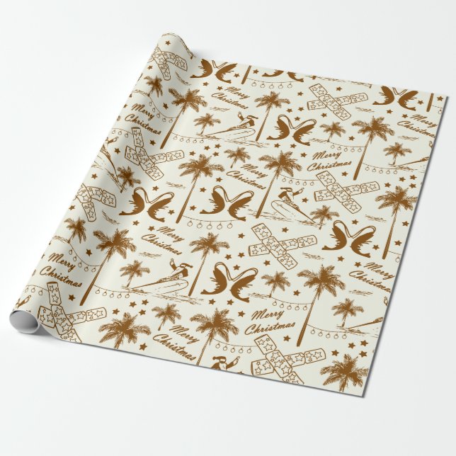 Papel De Presente Natal no Dourado Toile da Austrália Tropical  (Desenrolado)