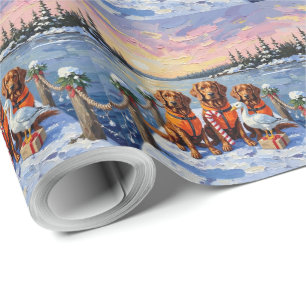 Papel De Presente Natal no Lago Congelado com Cão de Água da Nova Es