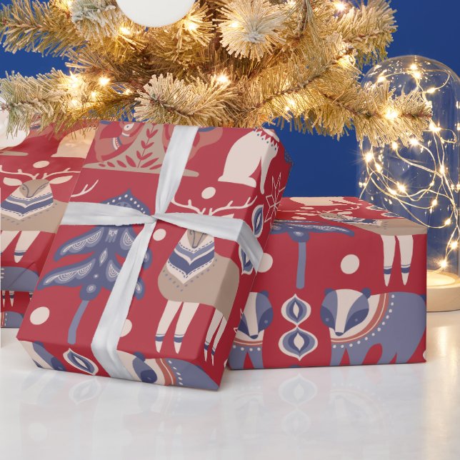 Papel De Presente Natal Nórdico Cervo Escandinavo (Feriados)