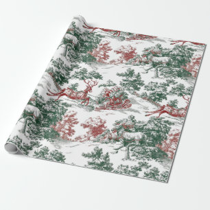 Papel De Presente Natal Nostálgico Vermelho Verde Papai Noel