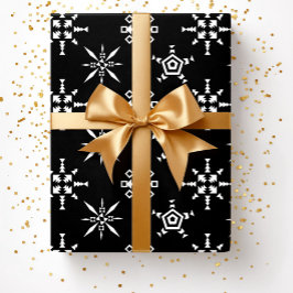 Papel De Presente Natal Padrão de Floco de Neve de Inverno Preto Fes