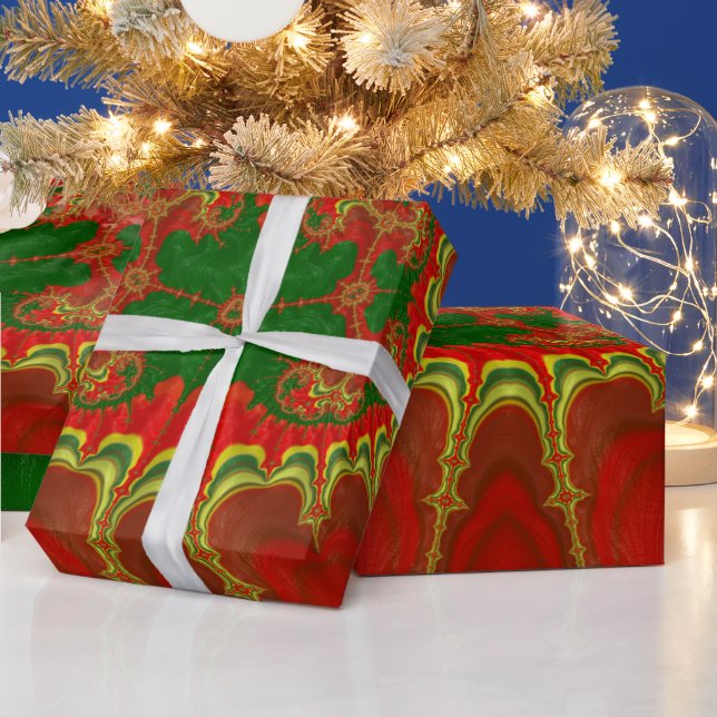 Papel De Presente NATAL ~ Padrão Fractal Amarelo Vermelho Verde ~ (Feriados)