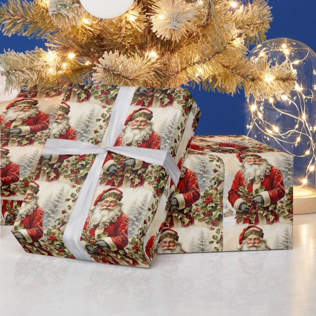 Papel De Presente Natal Papai Noel com Holly Berry (Feriados)