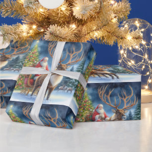 Papel De Presente Natal Papai Noel e Reindeer AI