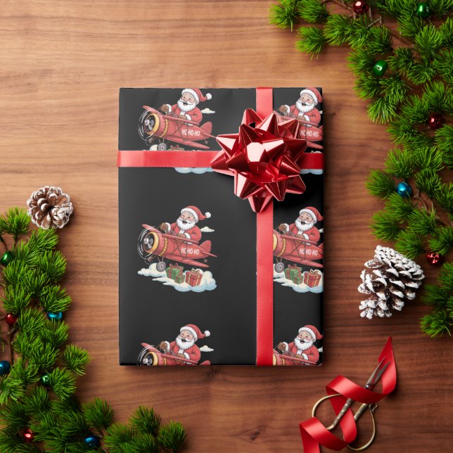 Papel De Presente Natal Papai Noel Piloto Voando Avião Presente (Presente de Natal)