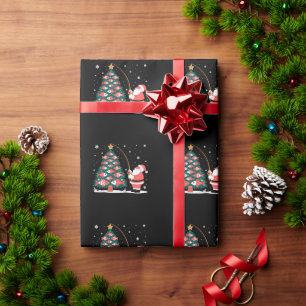 Papel De Presente Natal Papai Noel Vara de Pesca Árvore Estrela Feri