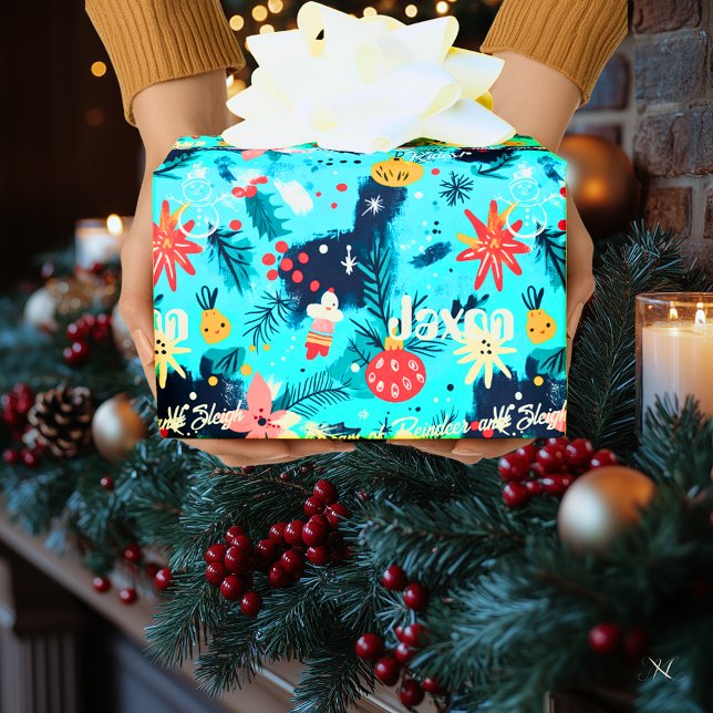 Papel De Presente Natal para Crianças Personalizadas com Flocos de N (Criador carregado)