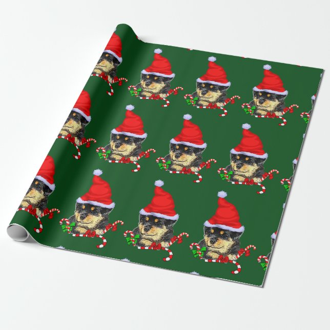 Papel De Presente Natal para Papais noeis Rottweiler (Desenrolado)