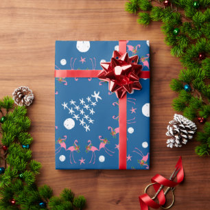 Papel De Presente Natal pelo marinho dos Seashells do flamingo n da