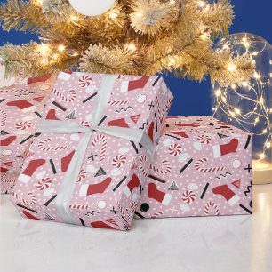 Papel De Presente Natal Peppermint Retro Rosa