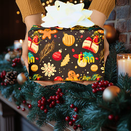 Papel De Presente Natal Personalizado com Biscoitos de Gengibre e En