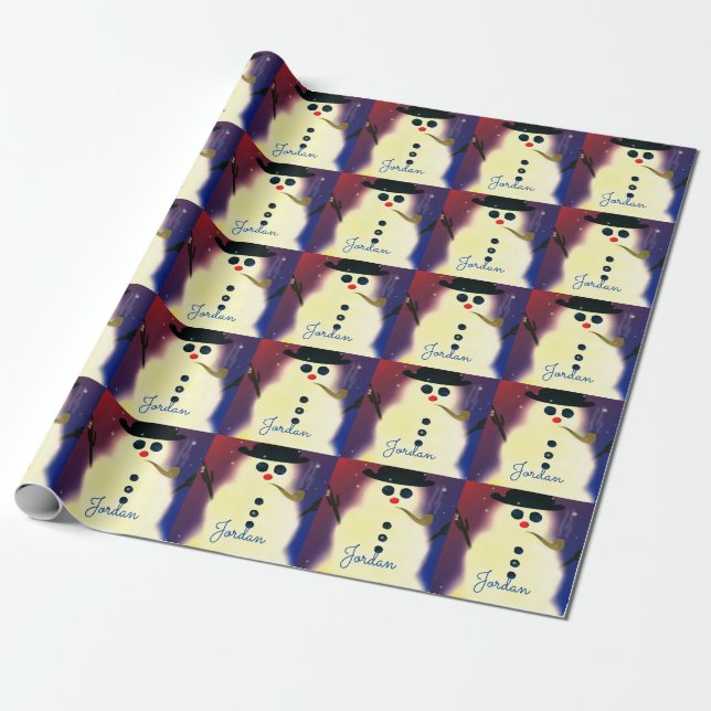 Papel De Presente Natal personalizado de boneco de neve (Desenrolado)