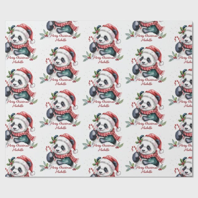 Papel De Presente Natal Personalizado Feliz Panda Urso Fofo (Aberto)