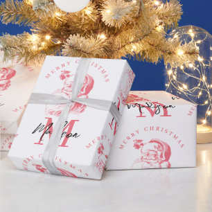 Papel De Presente Natal Personalizado Feliz Rosa Papai Noel Monogram