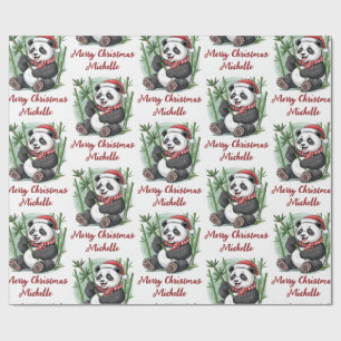 Papel De Presente Natal Personalizado Feliz Urso Panda Fofo