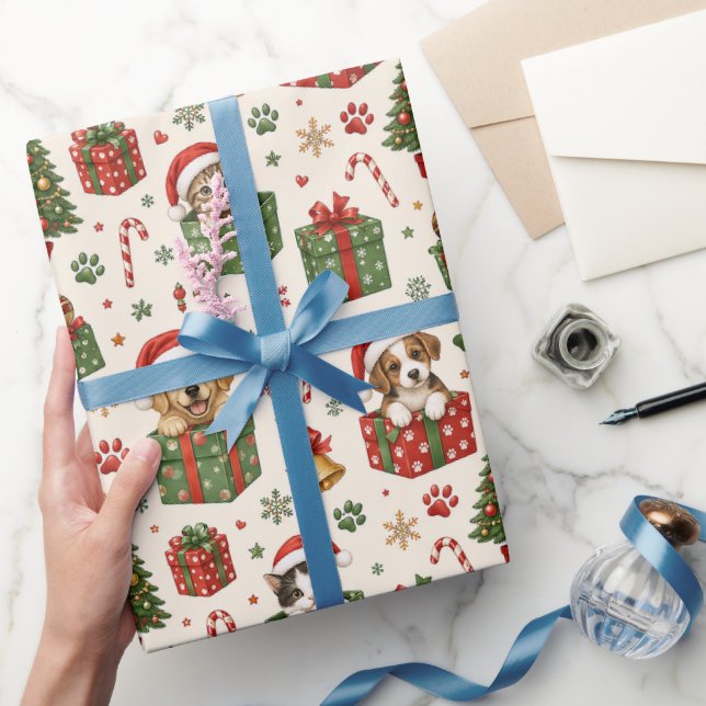 Papel De Presente Natal Personalizado para Animais de Estimação com  (Presentear)