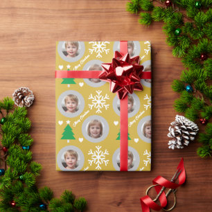 Papel De Presente Natal Personalizado para Fotos da Família Dourada
