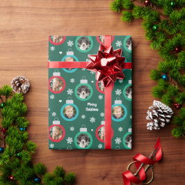 Papel De Presente Natal Personalizado para Ornamentos de Fotos Verde