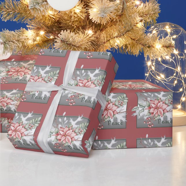 Papel De Presente Natal personalizado para poinsettia de aquarela el (Feriados)