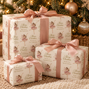 Papel De Presente Natal Personalizado Rosa Vintage Bailarina
