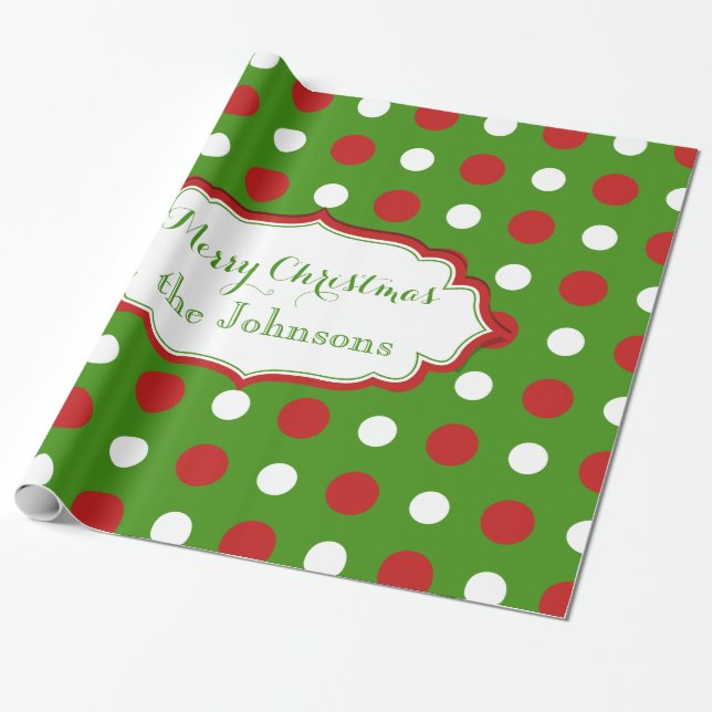 Papel De Presente Natal Polkadots do divertimento em vermelho e em (Desenrolado)