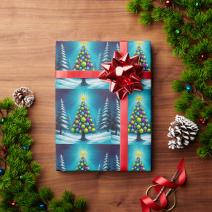Papel De Presente Natal Pop Art com Neon Verde Azul Roxo