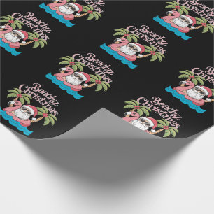 Papel De Presente Natal Praia Tropical de Férias Santa Praia