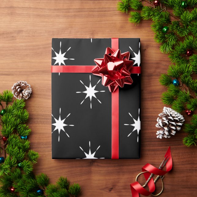 Papel De Presente Natal preto e branco com estrelas (Presente de Natal)