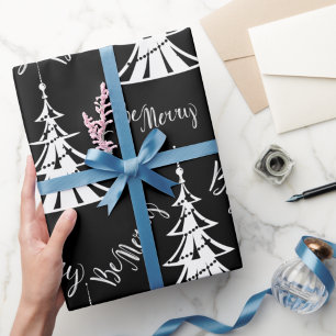 Papel De Presente Natal preto e branco contemporâneo