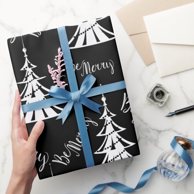 Papel De Presente Natal preto e branco contemporâneo (Criador carregado)