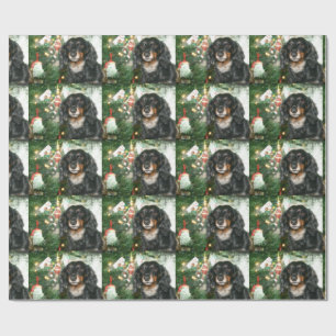 Papel De Presente Natal preto e tan do Dachshund