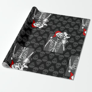 Papel De Presente natal preto gótico crânio café esqueleto vermelho