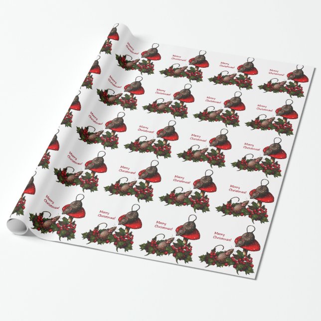 Papel De Presente Natal: Ratos no Toadstool, azevinho: Arte (Desenrolado)