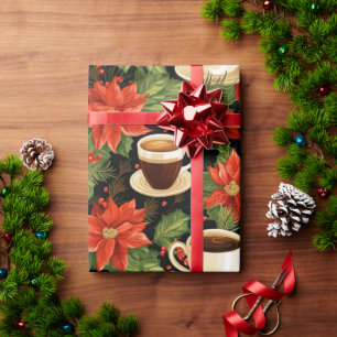 Papel De Presente Natal Red Poinsettia Chocolate Preto