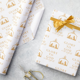 Papel De Presente Natal religioso minimalista moderno e Dourado