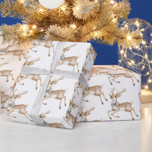 Papel De Presente Natal Rena Chic com Arco de Prata