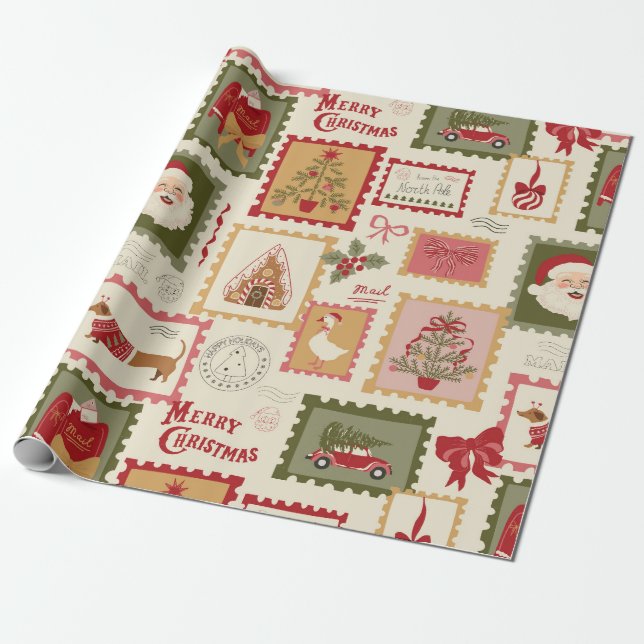 Papel De Presente Natal Retro Colagem do Papai Noel Férias (Desenrolado)