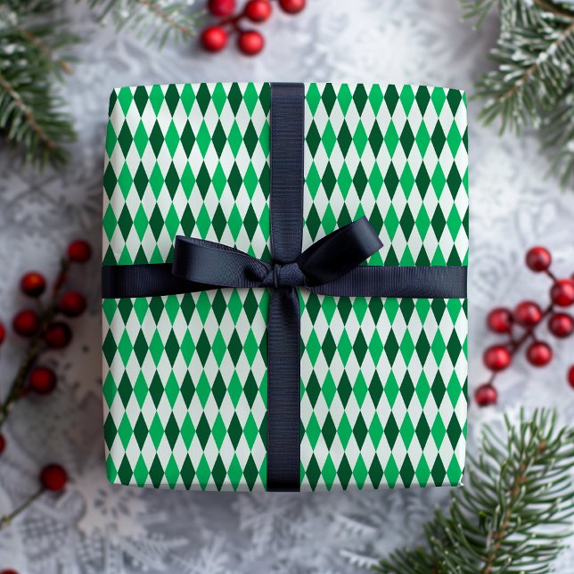 Papel De Presente Natal Retro Diamante Verde Esmeralda Preppy (Criador carregado)