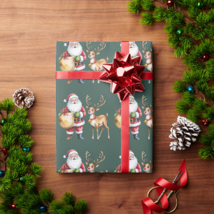Papel De Presente Natal Retrô Rena de Natal Férias Vintage