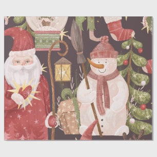 Papel De Presente Natal Retrô Vintage Papai Noel 