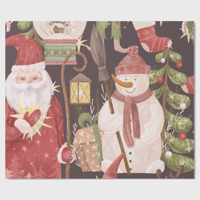 Papel De Presente Natal Retrô Vintage Papai Noel  (Aberto)