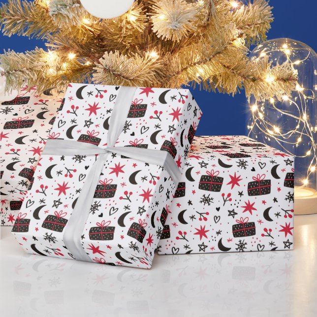 Papel De Presente Natal rosa e preto (Feriados)